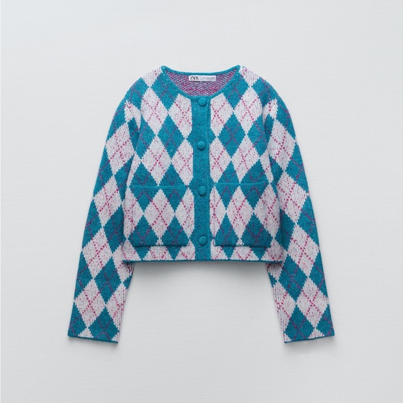 Zara Argyle Knit Jacquard Cardigan M - Picture 4 of 6